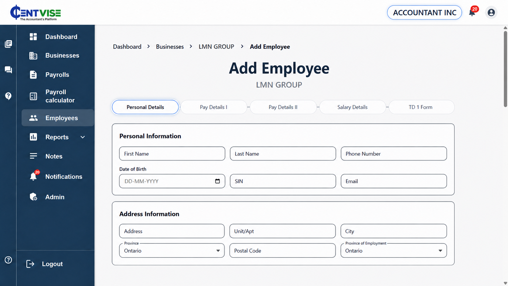 Add Employee Form screenshot